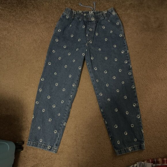 BDG Urban Outfitters Smiley Face Embroidered Elastic Waist Jeans Blue Size‎ L - Picture 1 of 14